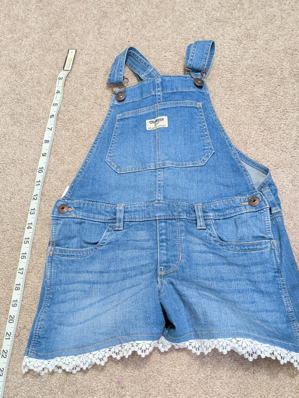 OshKosh B'gosh Blue Denim Kids Shortalls with Lace Trim